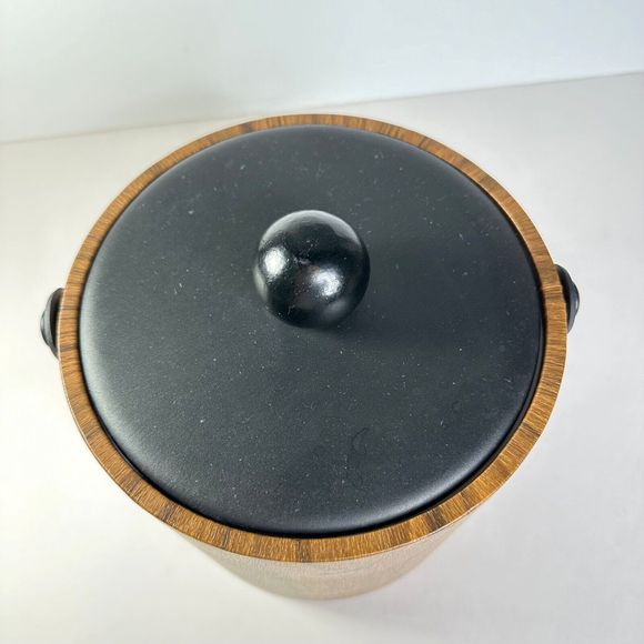 Vintage 1960s Ice Bucket Brown Vinyl Wood Tones Kraftware - Picture 4 of 8